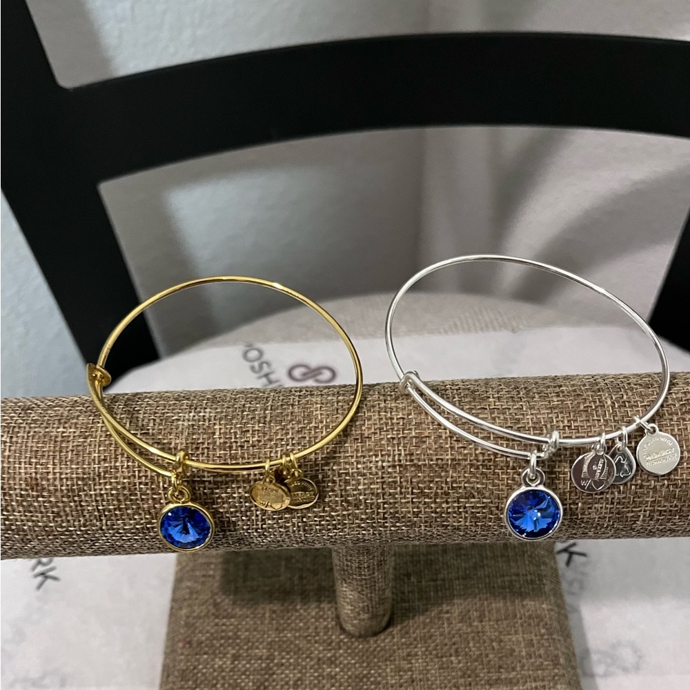 ALEX & ANI PRE-LOVED AUTHENTIC SAPPHIRE BIRTHSTONES CHARM GOLD/SILVER BANGLES